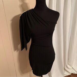 SENTIMENTAL NY by Sam Hourani Black One-Shoulder Dress with Embellished Detail